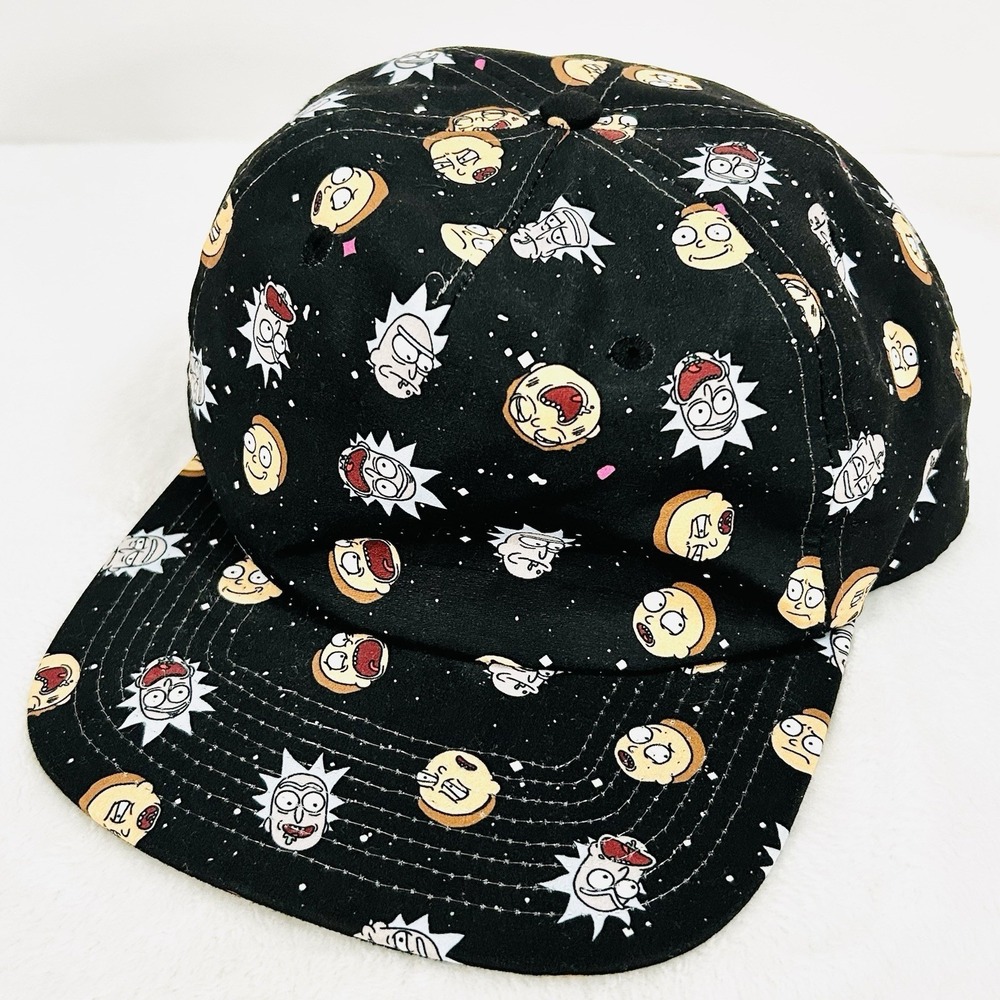 Rick‎ and Morty Bioworld All-Over Print Hat Cap Adjustable Snapback Black Casual